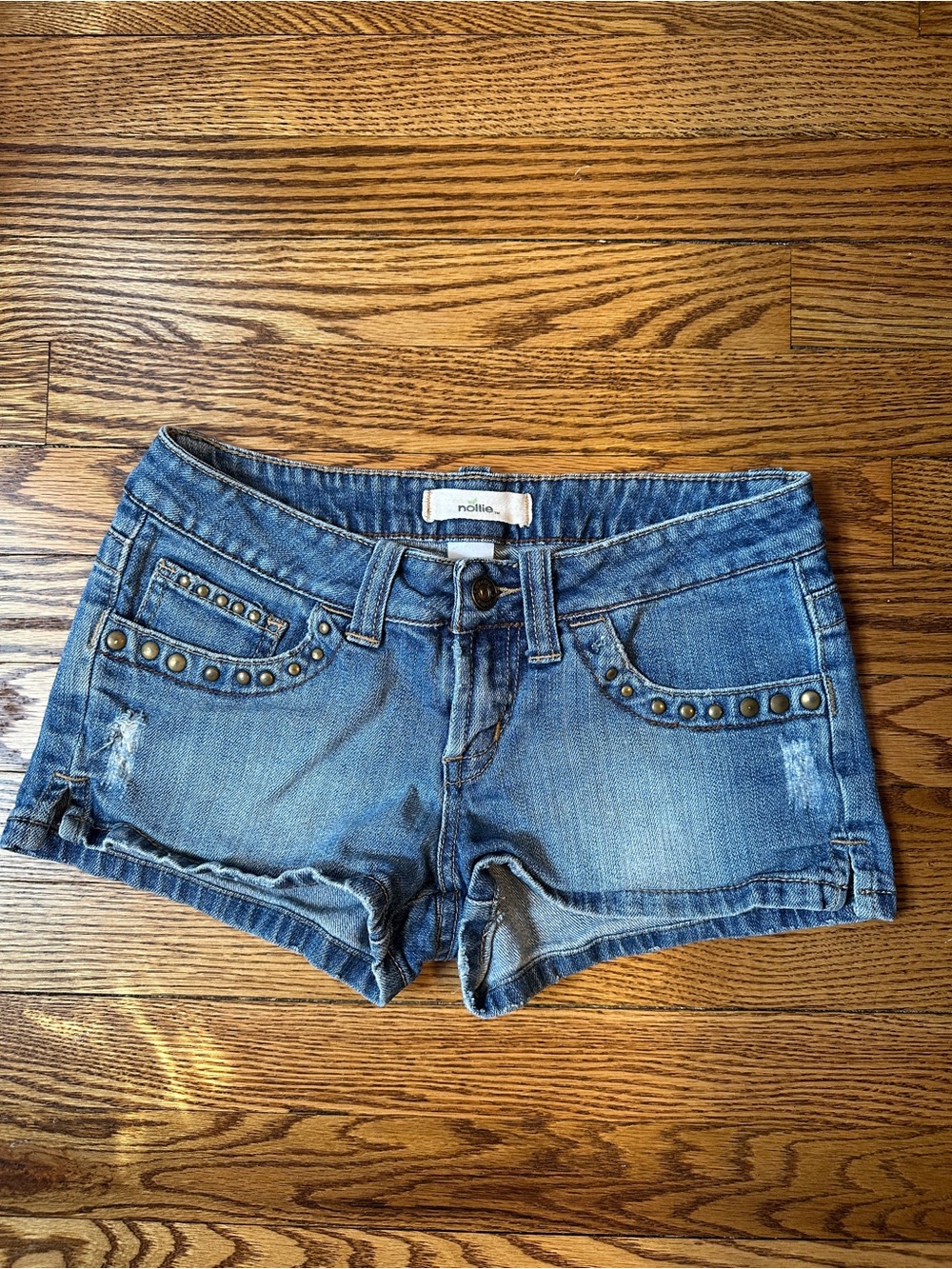 Nollie Women's Faded Blue Denim Studded Jean Shorts